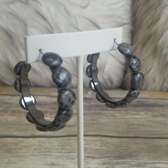 Gray Snake Print Large Hoop Earrings - Picture 3 of 4